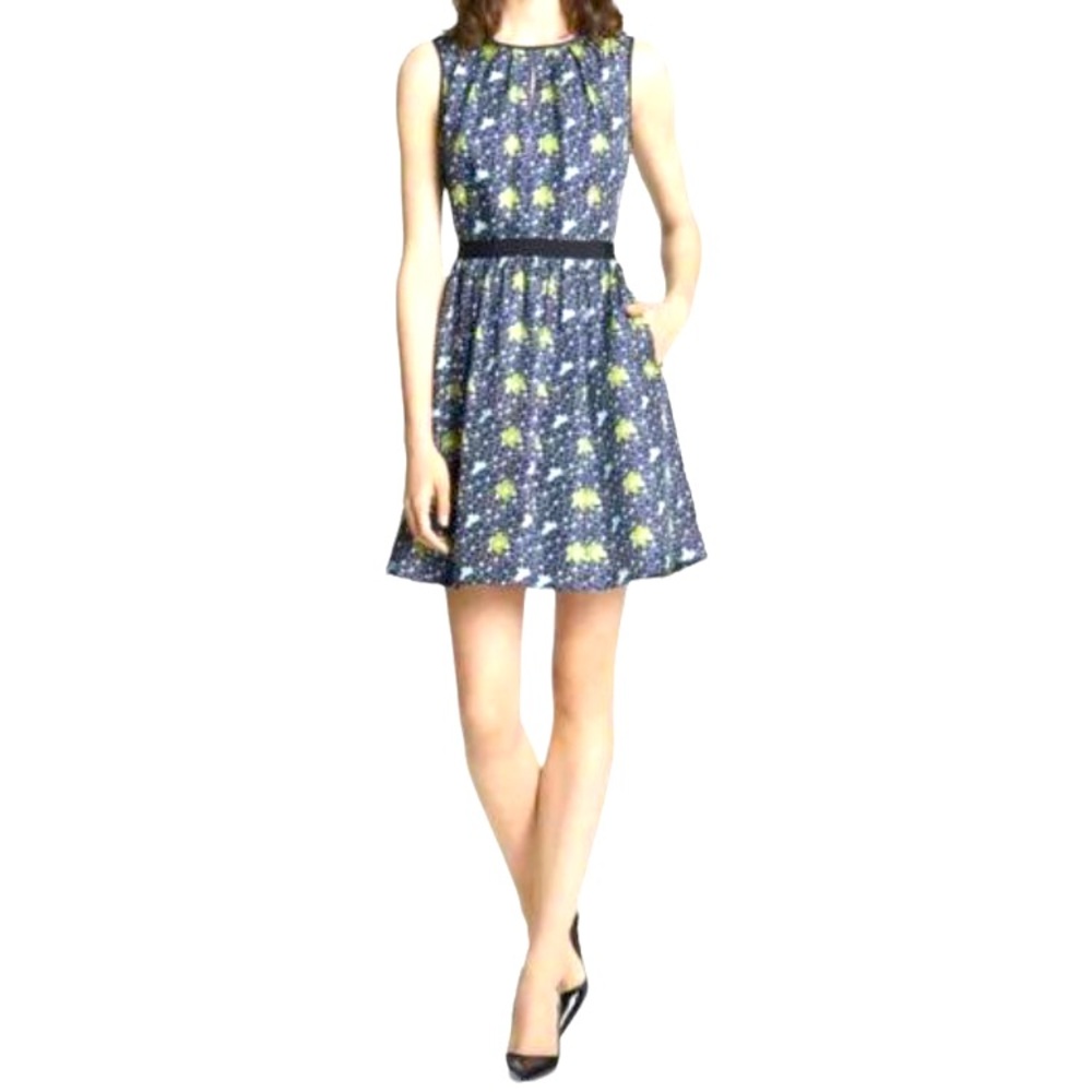Miss Wu Sz 6 Silk Floral Lined Blue A-Line Dress
